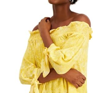 Michael Kors Paisley Yellow Off the Shoulder Top NWT